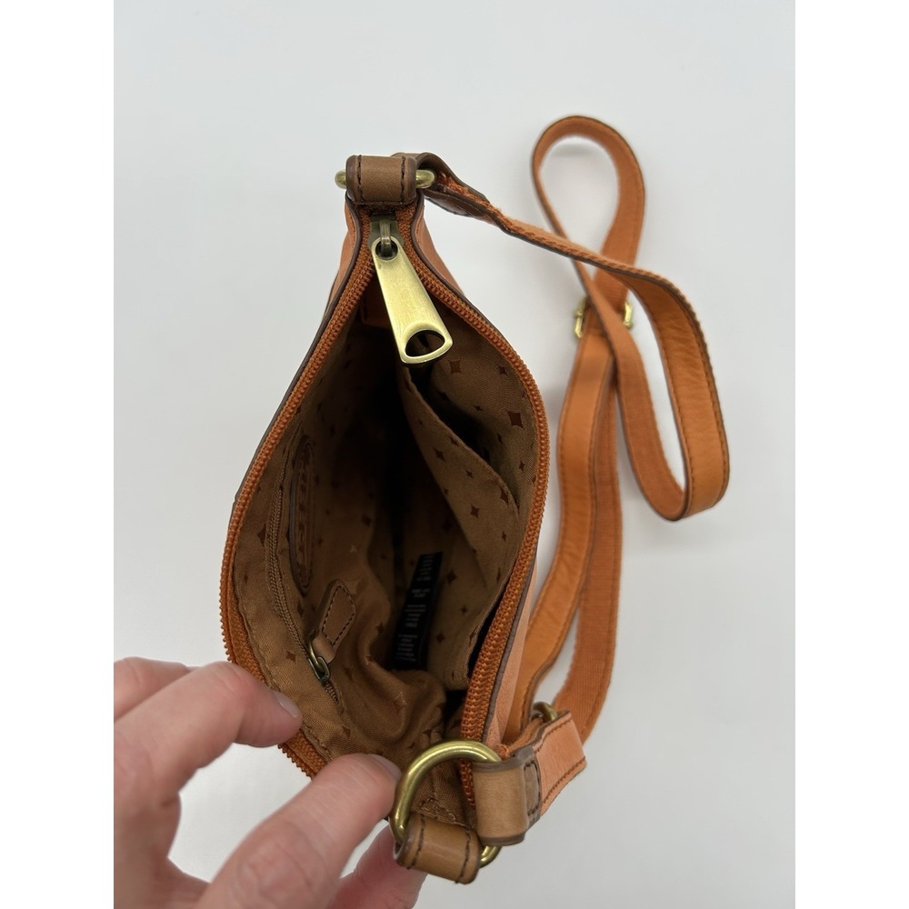 Vintage Fossil Leather Crossbody Bag Orange Pebbled Square Multi Zip Boho Hippie - Picture 8 of 10